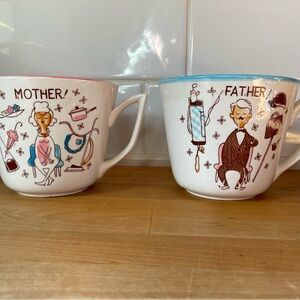 Vintage Mid-Century Mother and Father Mugs